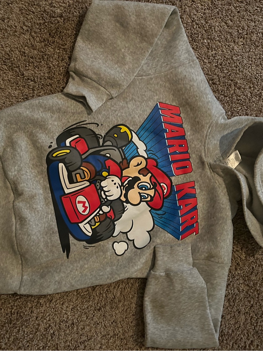 Nintendo Gray Mario Kart Graphic Hoodie with Red, Blue, Yellow Accents